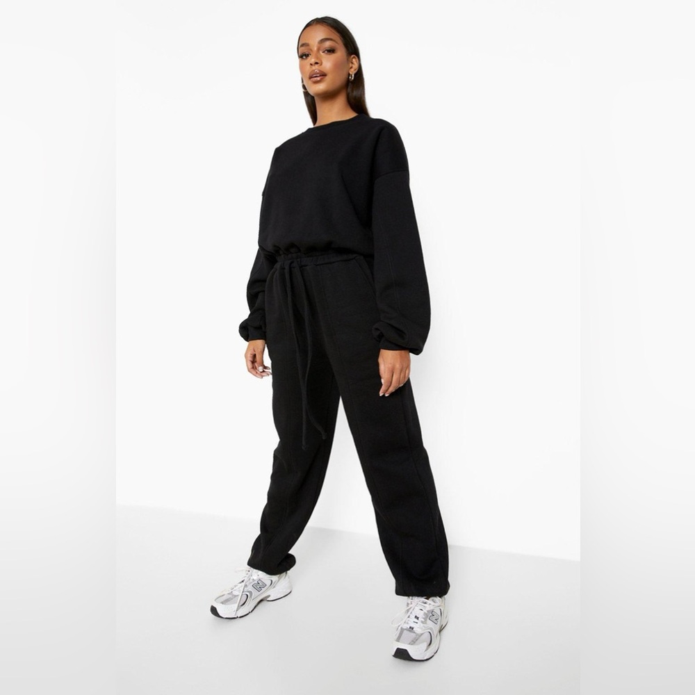 Boohoo Seam Detail Wide Leg Sweat Jumpsuit